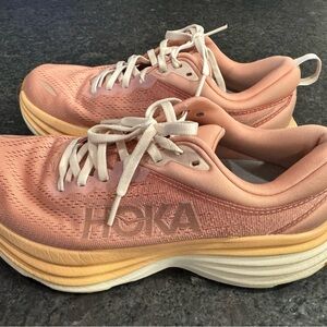 Hoka Women's Sandstone and Cream Bondi 8 Running Shoes